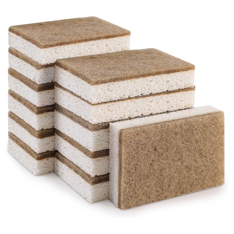 Melitt Eco-Friendly Natural Sponges For Dishes 12 Pack - Biodegradable Kitchen Sponge With Compostable Coconut Scrubber