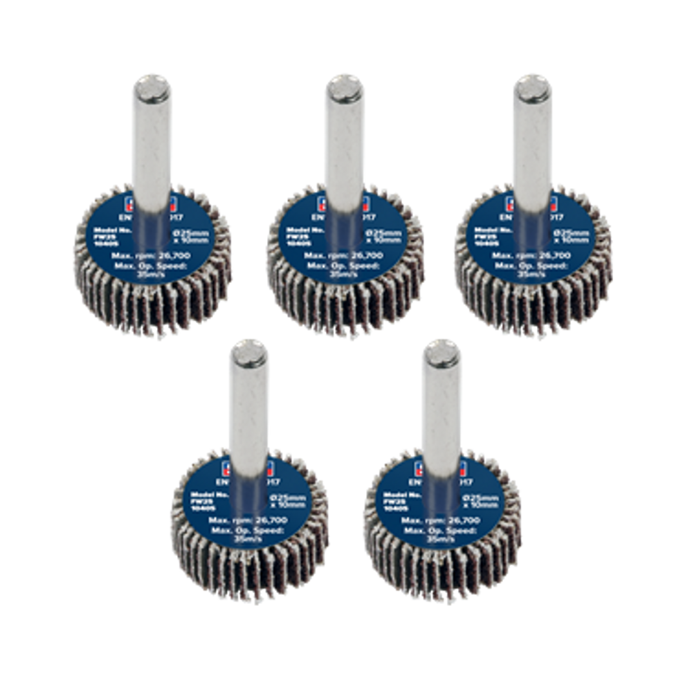 Flap Wheel 25 x 10mm 6mm Shaft 40Grit - Pack of 5 - FW2510405