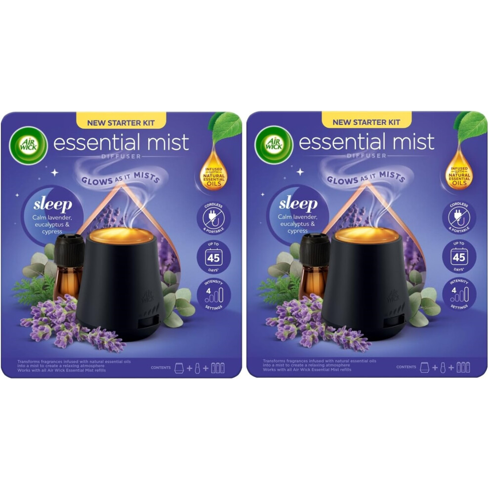 2xAir Wick Essential Oil Mist  Kit, Diffuser & Refill - Sleep (Lavender/Eucalyptus/Cypress)