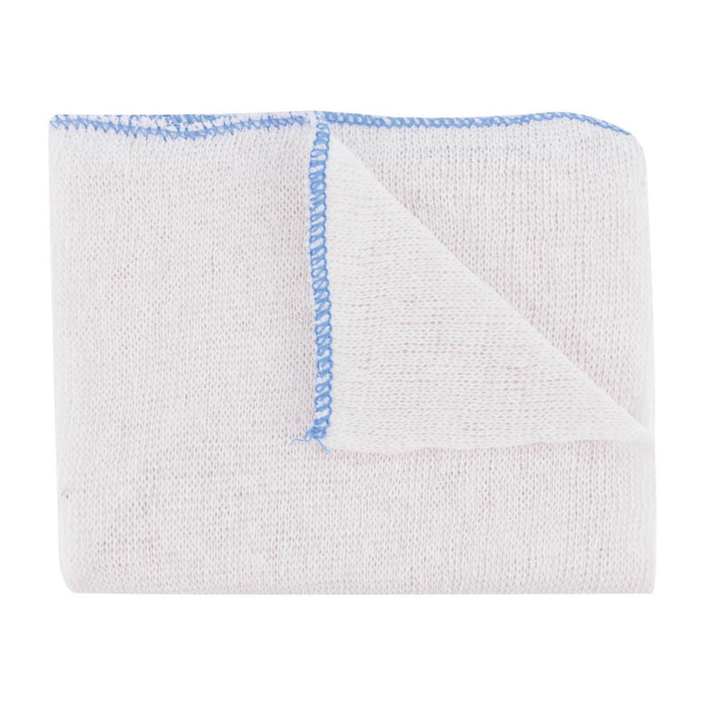 White Cotton Dishcloths Blue Trim, Pack of 10