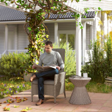 (Grey) Outsunny Rattan Garden Recliner Chair with Adjustable Backrest