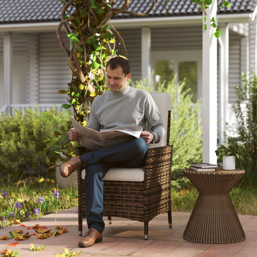 (Cream) Outsunny Rattan Garden Recliner Chair with Adjustable Backrest
