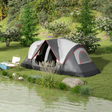 (Grey) Outsunny 2 Room Camping Tent with Waterproof Rainfly & Screen Panels