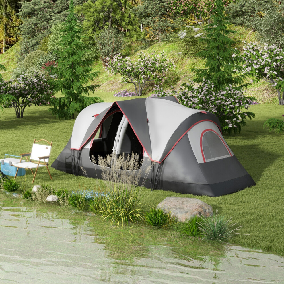 Outsunny (Grey) 2 Room Camping Tent With Waterproof Rainfly & Screen Panels Grey