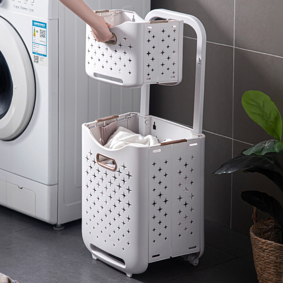 (2-Tier) Foldable Laundry Baskets with Casters