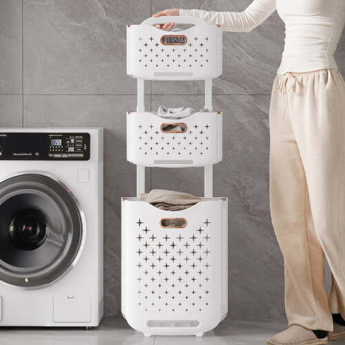 Living And Home (3-Tier) Foldable Laundry Baskets with Casters