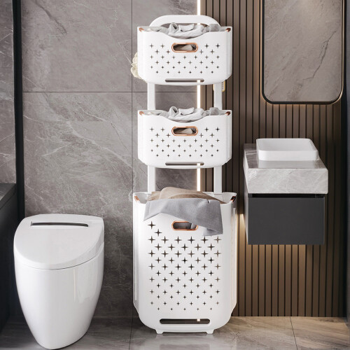 Living And Home (3-Tier) Foldable Laundry Baskets with Casters 2