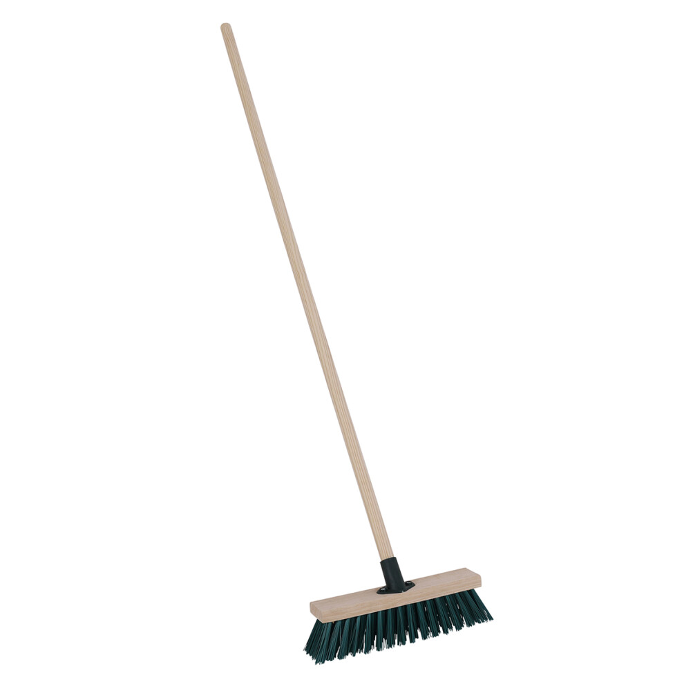 CHARLES BENTLEY Broom, Green, Recycled Synthetic, Wooden, 4ft Handle, 11 Inch, PVC and PET Bristles, Practical, Bark, Dirt, Debris, Outdoor Broom,