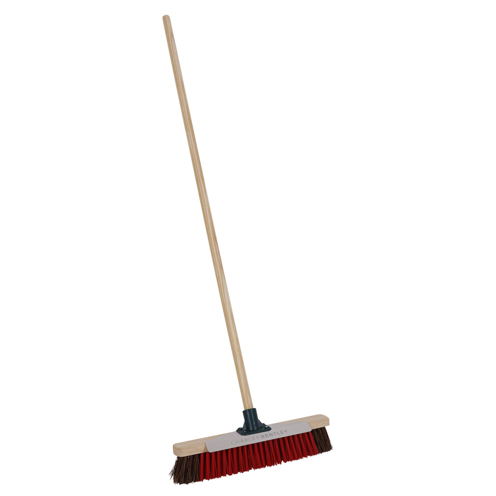 CHARLES BENTLEY Broom, Utility Indoor and Outdoor Broom, Metal Scraper, Wooden Handle, 4ft Handle, 16 Inch, Practical, Outdoor Brush, Patio, Driveway,