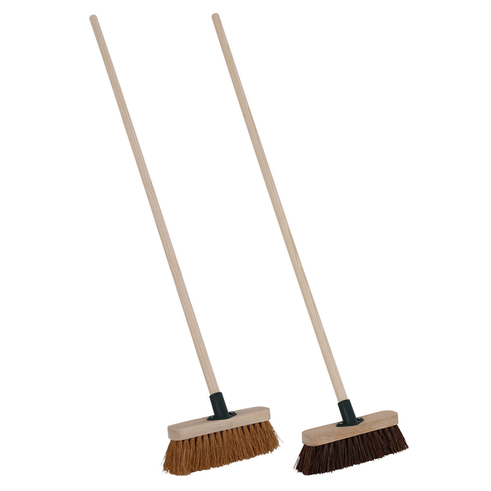 CHARLES BENTLEY Brooms, Set Of 2, 9.5" Bassine & Coco Hand Brooms, Wooden Handle, Eco-Friendly, Outdoor & Indoor Cleaning, Durable Bristles, 4ft