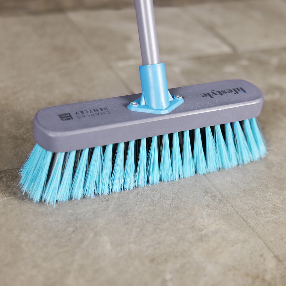 LIFESTYLE 12" Mixed Synthetic Wooden Broom, FSC Certified, Medium Bristles, Soft Bristles, Indoor & Outdoor Use, Metal Handle, Vinyl Flooring,