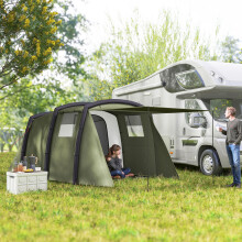 Outsunny Inflatable 3-4 Man Tunnel Tent w/ Pump, Living Area, Olive Green