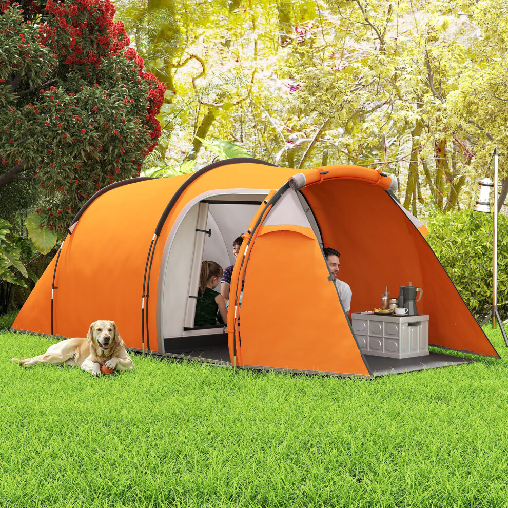Outsunny 3 Man 2-Room Tent Camping Tent With Living Area Air Vents Orange