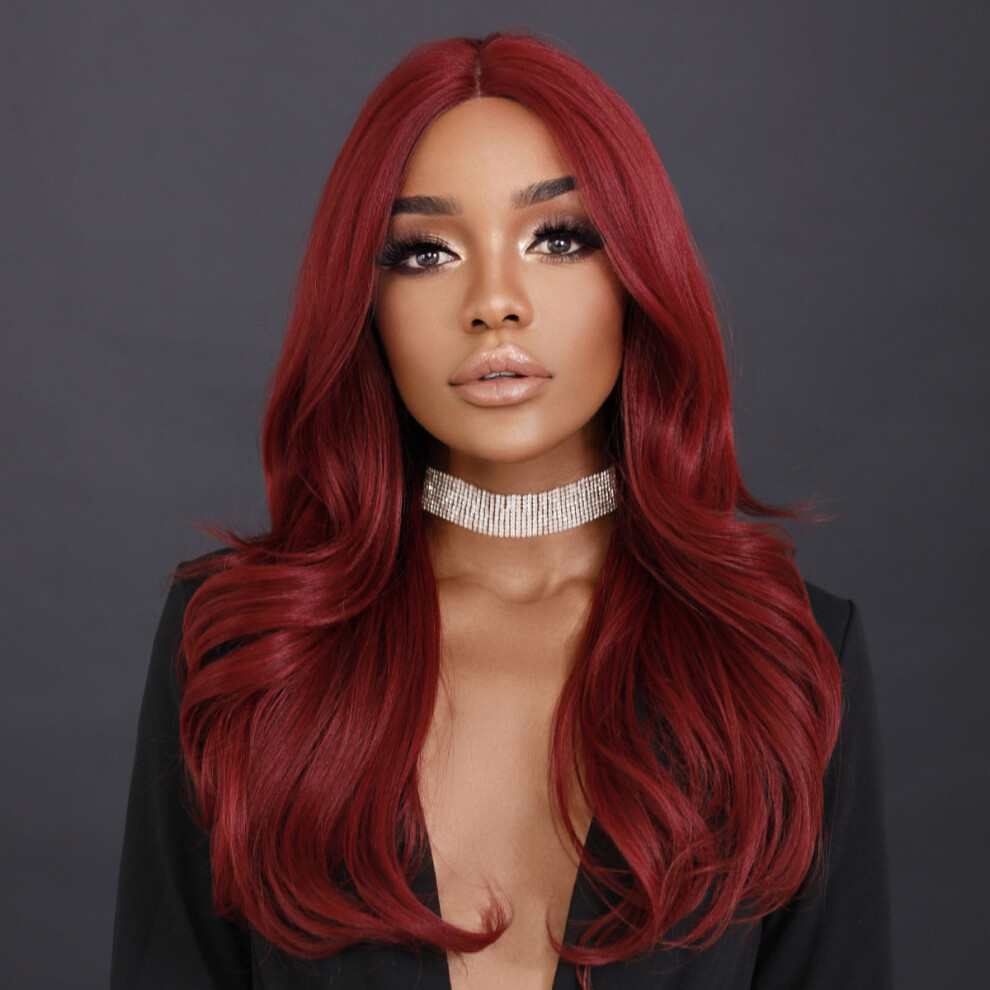 Unisex Black (Mermaid Red_60cm 24Inch) New Small T Forehead Lace Wig Natural Mid-Part Curly Hair Chemical Fiber Hair T-Part Lace Wig