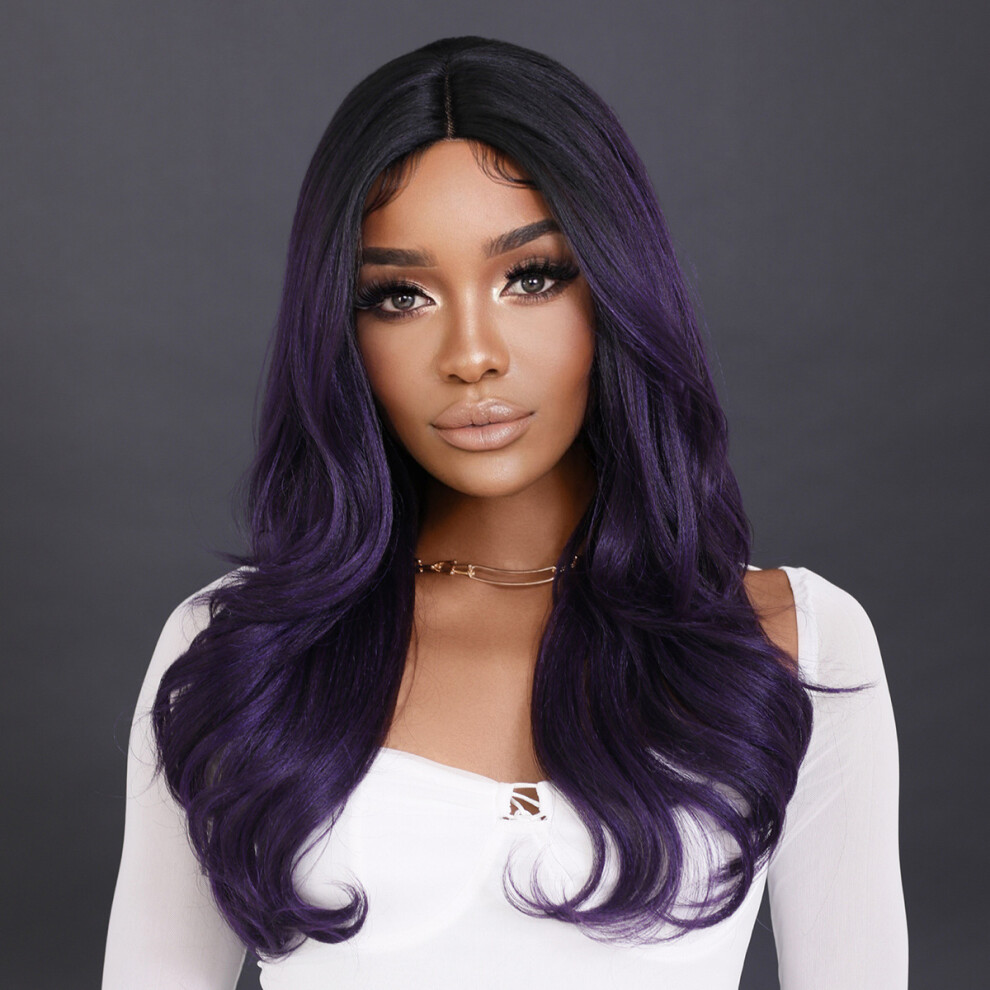 Unisex Black (Roland Purple_60cm 24Inch) New Small T Forehead Lace Wig Natural Mid-Part Curly Hair Chemical Fiber Hair T-Part Lace Wig