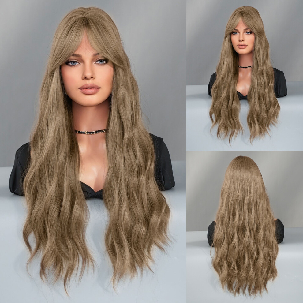 ((Model Features) Fog Tea Light Brown_64cm 26Inch) New wig women long curly hair mist tea light brown horoscope wavy chemical fiber wig