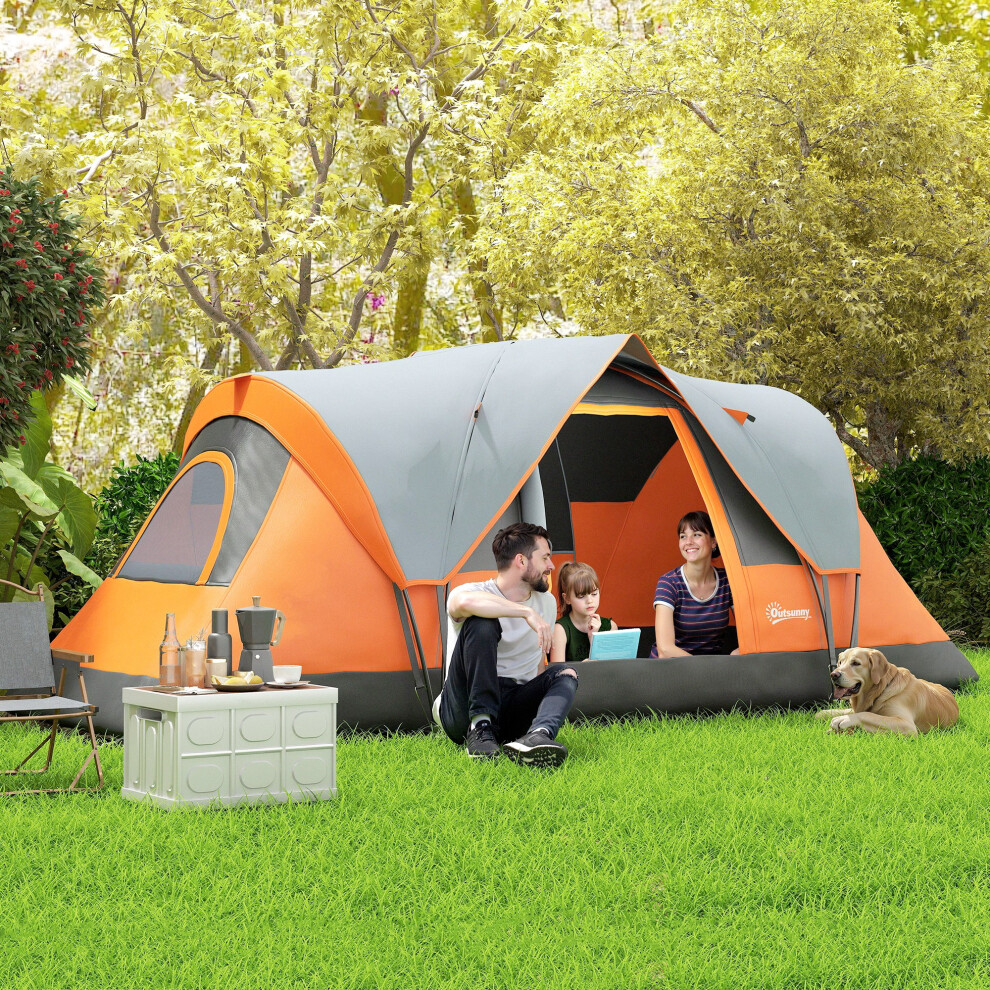 Outsunny 5-6 Man Camping Tent with Bag, Fibreglass and Steel Frame, Orange