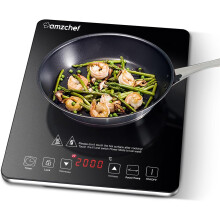 AMZCHEF Single Induction Cooker, Ultra-thin Induction Hob with Fashion Look, 10-level Power and Temperature Control, Black Frosted Glass Panel
