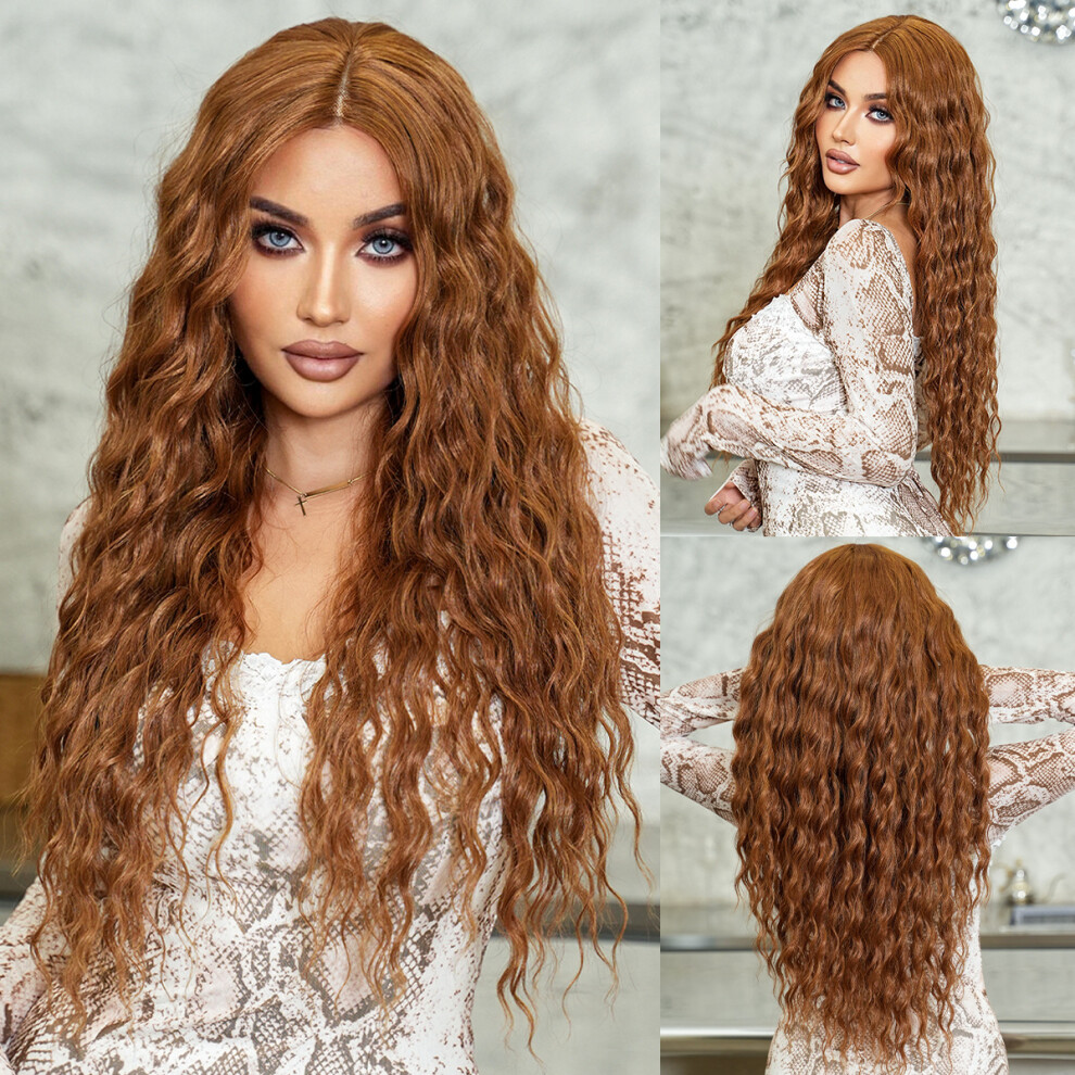 (?T- Lace?Honey Golden Brown_76cm 30Inch) New T Part Chemical Fiber Front Lace Wig Honey Golden Brown Lame Curl Wig Full Head Lace Wig