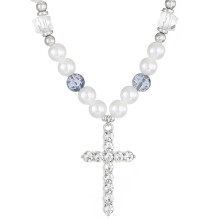 (White K 0283) Alloy retro pearl Cross pendant Accessorize Punk multi-layered sweater necklace feminine chic