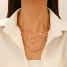 (KC Gold 0808) Alloy retro pearl Cross pendant Accessorize Punk multi-layered sweater necklace feminine chic