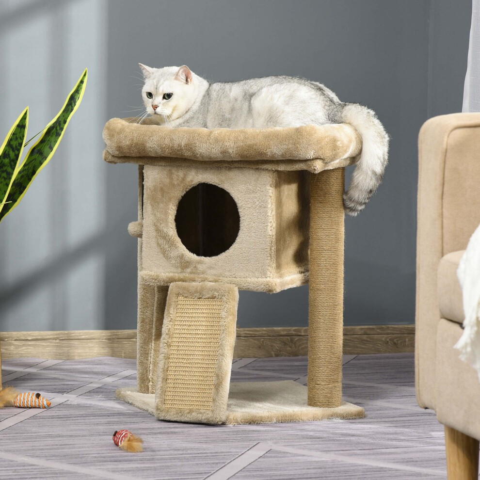 Pawhut Cat Tree Tower Indoor With Cats Scratching Post Cat House, Coffee