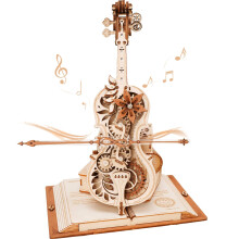 Robotime 3D Wooden Puzzle Music Box - Magic Cello, Hand-Crank Mechanism, Nocturne Op.9 No.2 Tune, 199-Piece DIY Gift for Adults