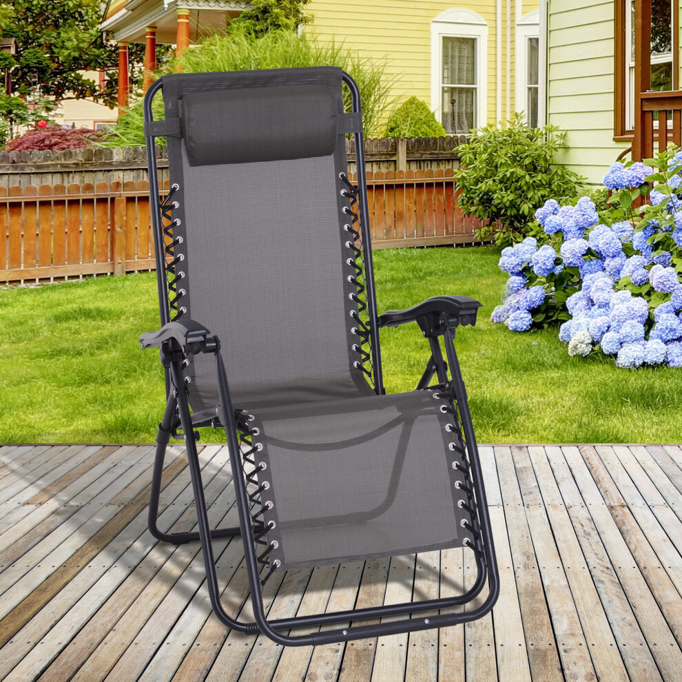 Outsunny Zero Gravity Chair, Reclining Lounger W/ Pillow Grey
