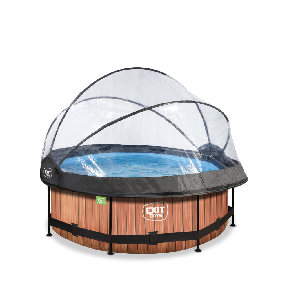 EXIT Wood pool 8ft x 30in with filter pump and dome - brown