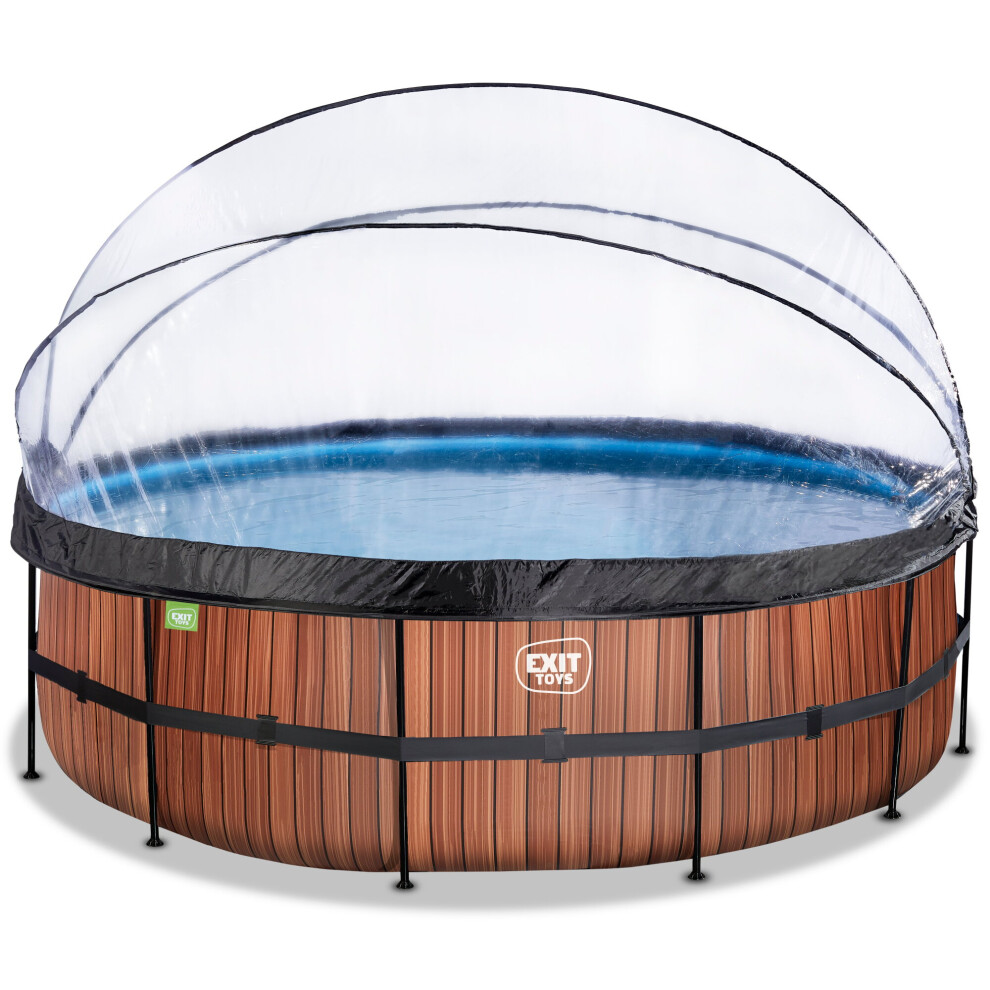 EXIT Wood pool 16ft x 48in with sand filter pump and dome - brown