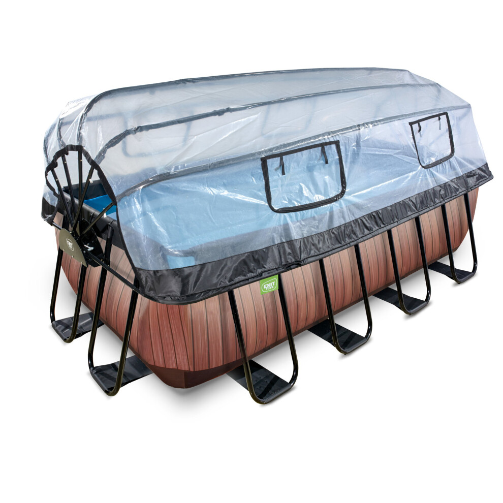 EXIT Wood pool 13ft x 6.6ft x 48in with sand filter pump and dome - brown