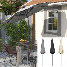 (Light Grey) Outdoor Solar 24 LED Lights Patio Parasol w/ Crank