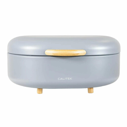 CALITEK Bread Bin with Bamboo Feet Carbon Steel Grey