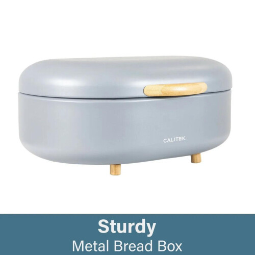 CALITEK Bread Bin with Bamboo Feet Carbon Steel Grey 1