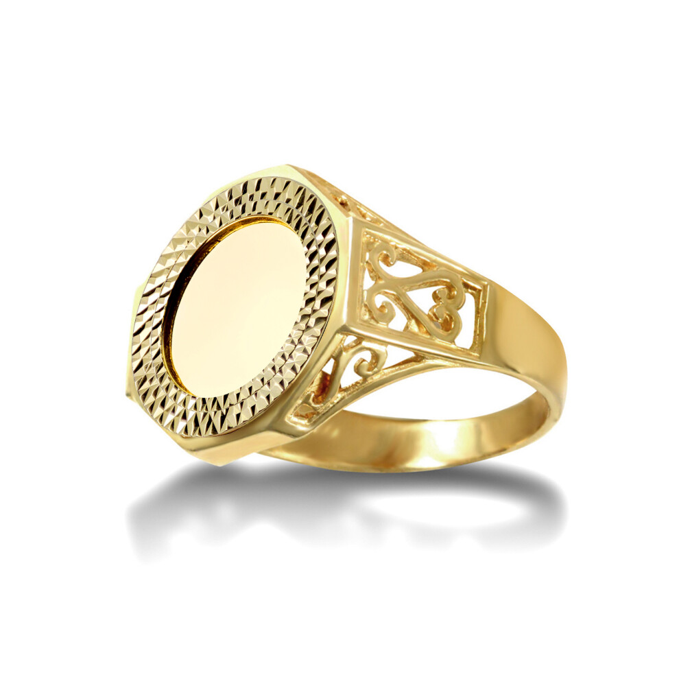 (K) Jewelco London 9ct Gold Octagon Scroll Quarter Sovereign Coin Mount Ring - Gold-plated Silver Cup - JRN179-Q