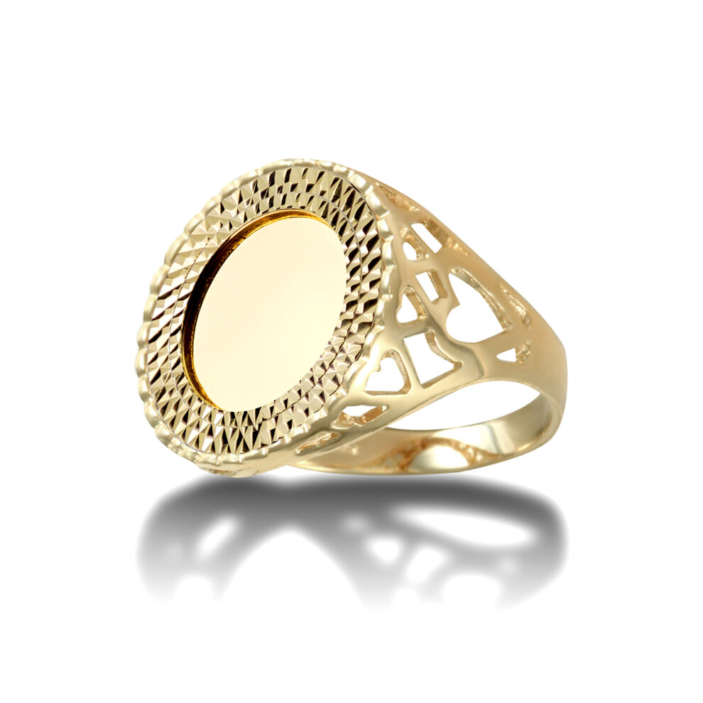 (V) Jewelco London 9ct Gold Love Hearts Quarter Sovereign Coin Mount Ring - Gold-plated Silver Cup - JRN171-Q