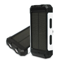 (Blue) 8000mAh Waterproof Solar Power Bank with Compass, Dual USB & 2 LED Lights