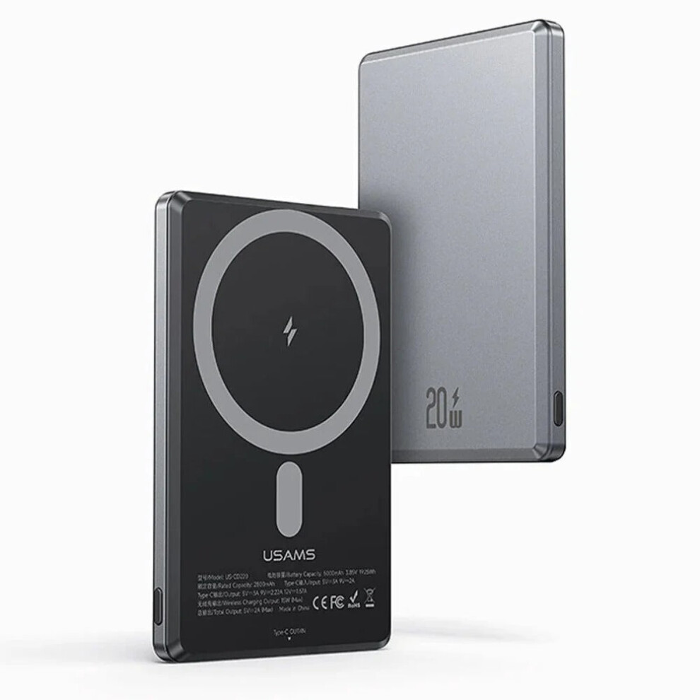 (Grey) Pd20w 5000Mah Magnetic Wireless Power Bank Fast Charging For Iphone & Samsung Grey 1138392724293