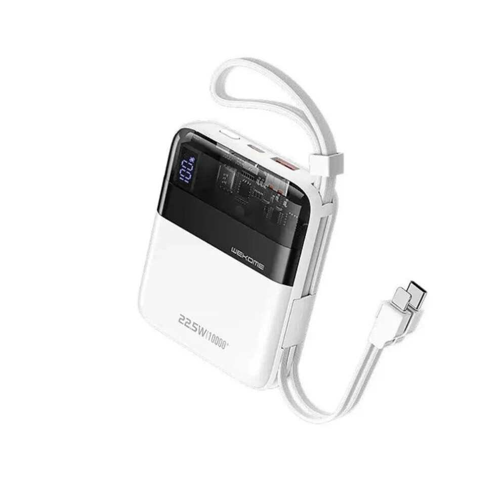 (White) 22.5W 10000mAh Fast Charging Power Bank with Built-in Cable for iPhone & Samsung