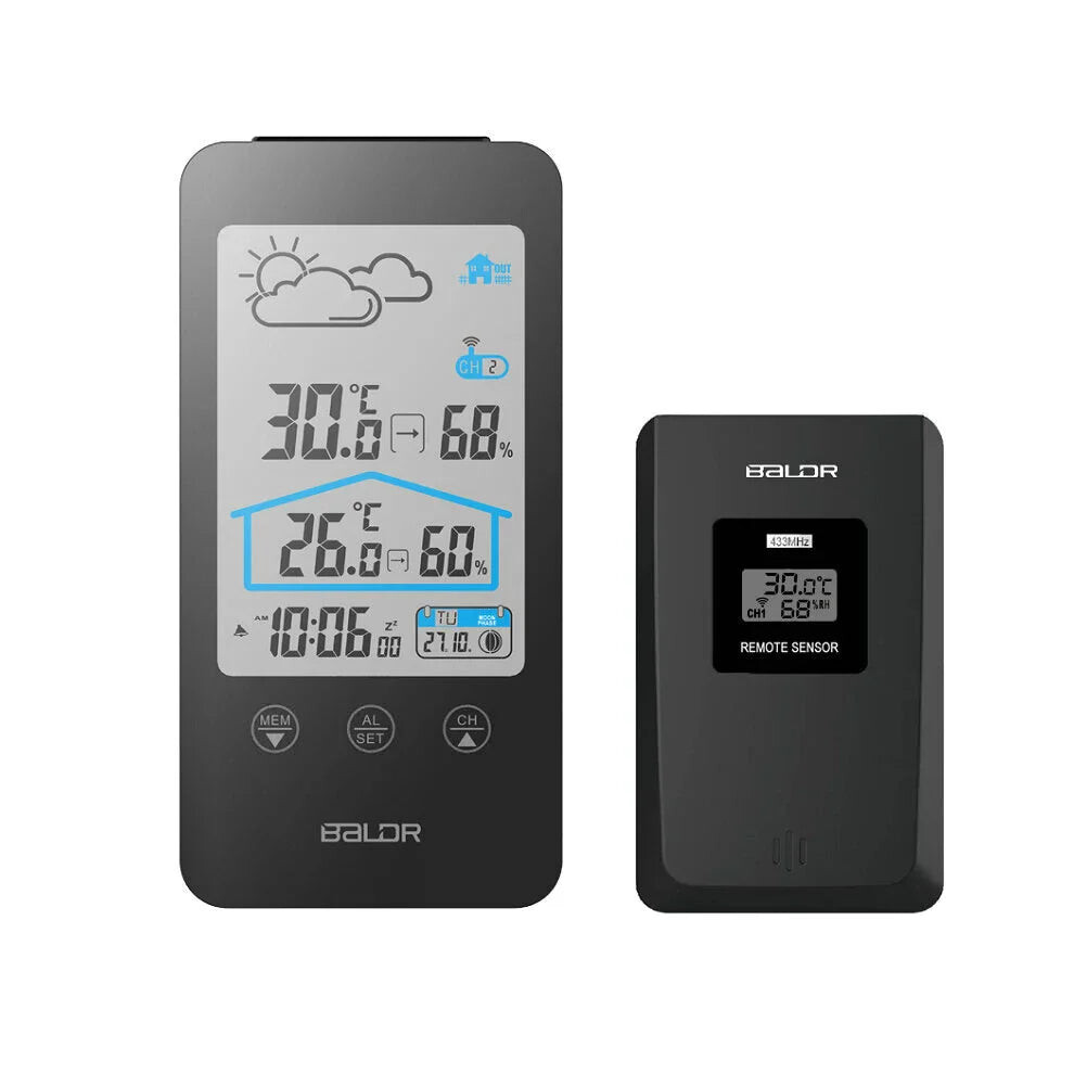 Touch Key Wireless Weather Station - Indoor/Outdoor Temp/Humidity Display with Moon Phase, Calendar, Alarm & Weather Forecast