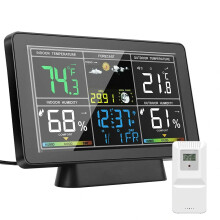 (US Plug) Weather Station Alarm Clock Wireless Indoor Outdoor Thermometer with Atomic Clock / Forecast Station / Air Pressure / Moon Phase
