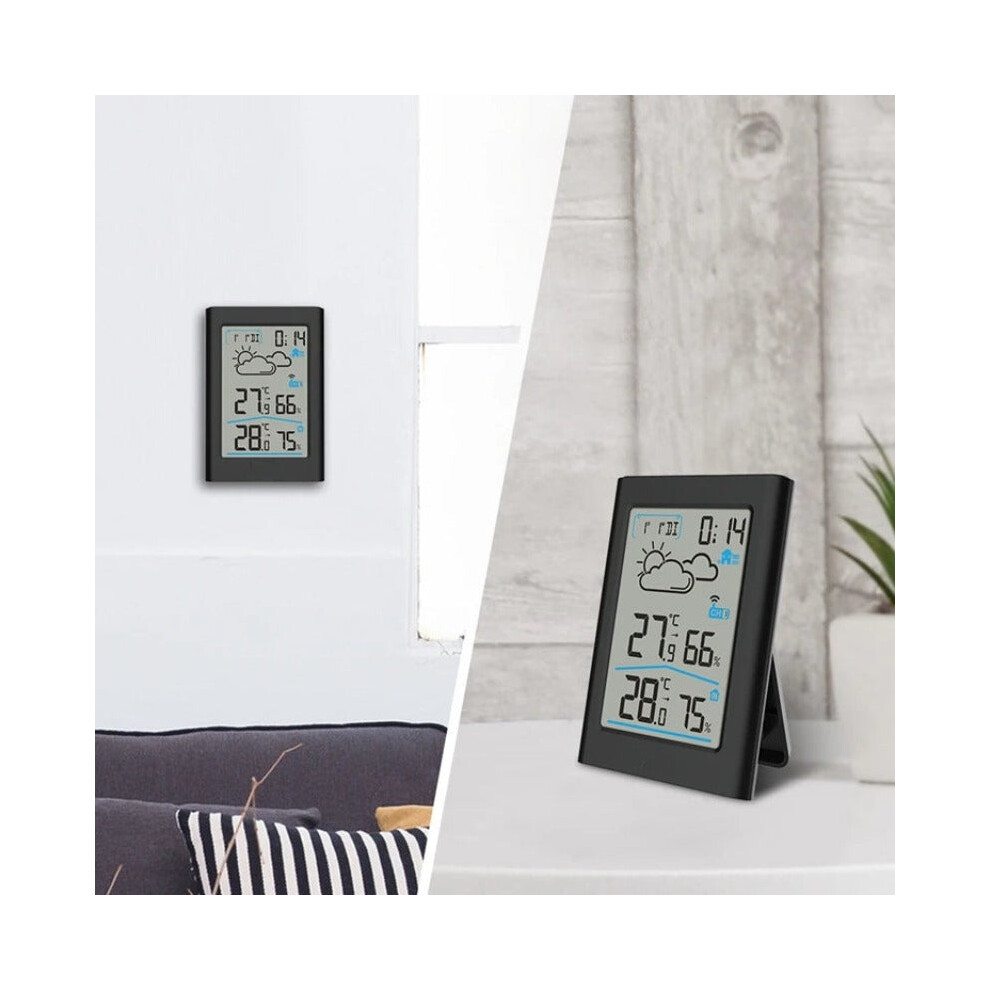 (Black) LCD Digital Smart Wireless Weather Station In/Outdoor Thermometer Hygrometer Remote Sensor Alarm Time Clock Weather Forecast