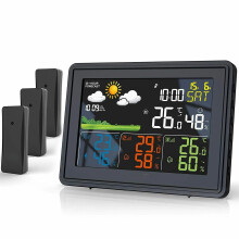 (White, US Plug) Weather Station Alarm Clock Wireless Indoor Outdoor Thermometer with Atomic Clock Forecast Station 3 Outdoor Sensors