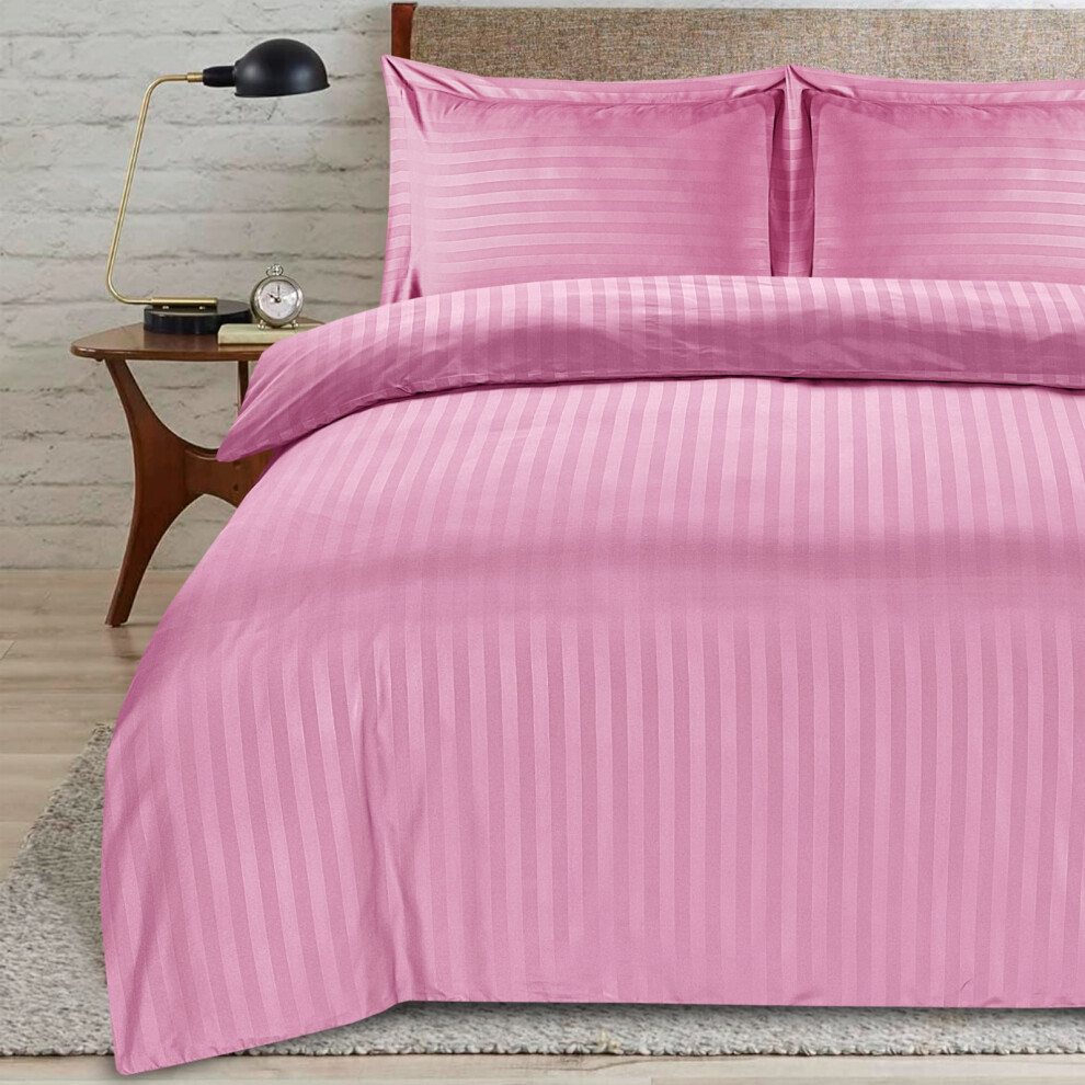 (Pink, Super King) Satin Strips Duvet cover Set