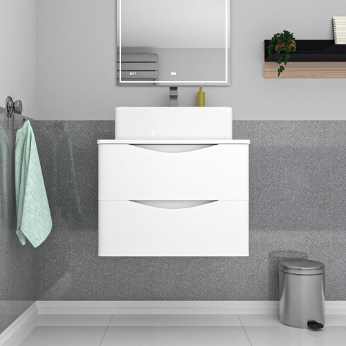 NES Home Nes Home 600mm White Wall Hung Vanity Unit, Worktop With Square Bowl Basin 1