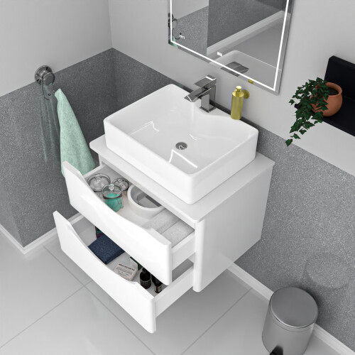 NES Home Nes Home 600mm White Wall Hung Vanity Unit, Worktop With Square Bowl Basin 2