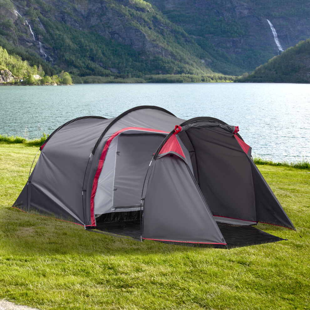 Outsunny 3 Man Camping Tent w/ 2 Rooms Porch Vents Rainfly Weather-Resistant