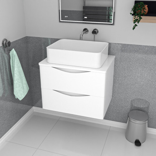 NES Home Nes Home 600mm White Wall Hung Vanity Unit, Worktop With Square Basin