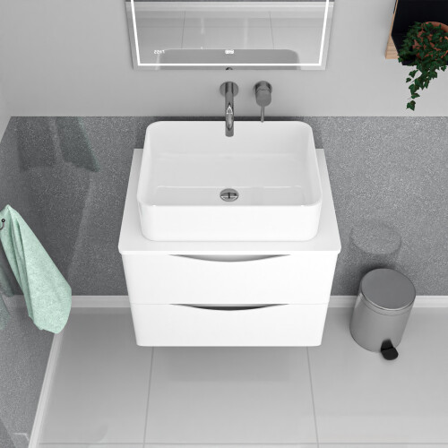 NES Home Nes Home 600mm White Wall Hung Vanity Unit, Worktop With Square Basin 2