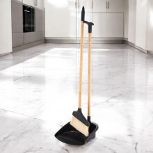 (Black) Long Handled Bamboo Floor Pan & Broom Sweeper 73cm